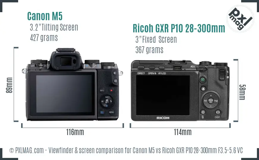 Canon M5 vs Ricoh GXR P10 28-300mm F3.5-5.6 VC Screen and Viewfinder comparison