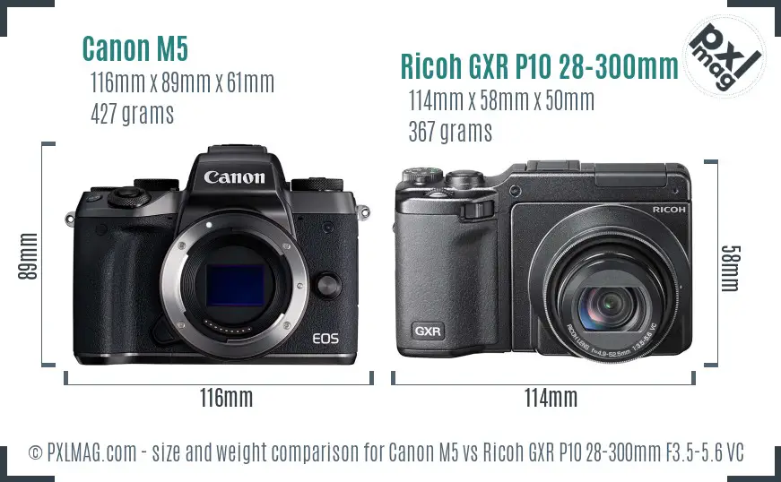Canon M5 vs Ricoh GXR P10 28-300mm F3.5-5.6 VC size comparison