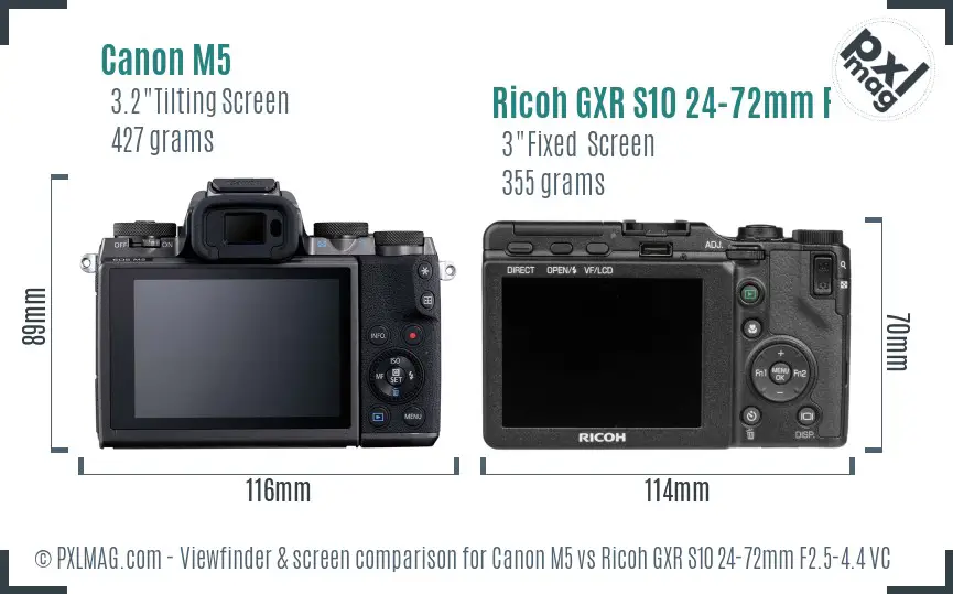 Canon M5 vs Ricoh GXR S10 24-72mm F2.5-4.4 VC Screen and Viewfinder comparison