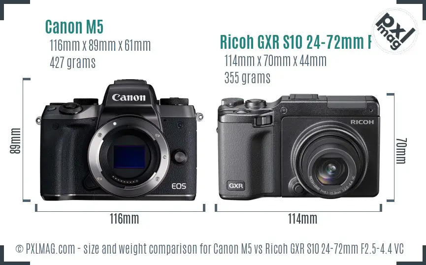 Canon M5 vs Ricoh GXR S10 24-72mm F2.5-4.4 VC size comparison