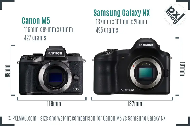 Canon M5 vs Samsung Galaxy NX size comparison