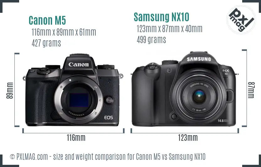 Canon M5 vs Samsung NX10 size comparison