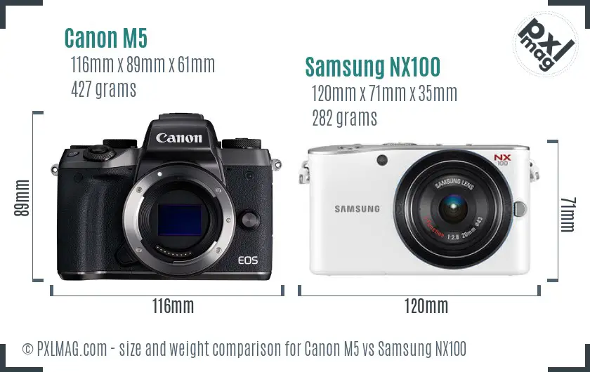 Canon M5 vs Samsung NX100 size comparison