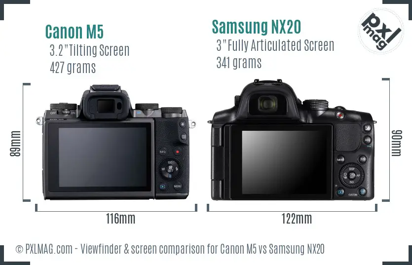 Canon M5 vs Samsung NX20 Screen and Viewfinder comparison