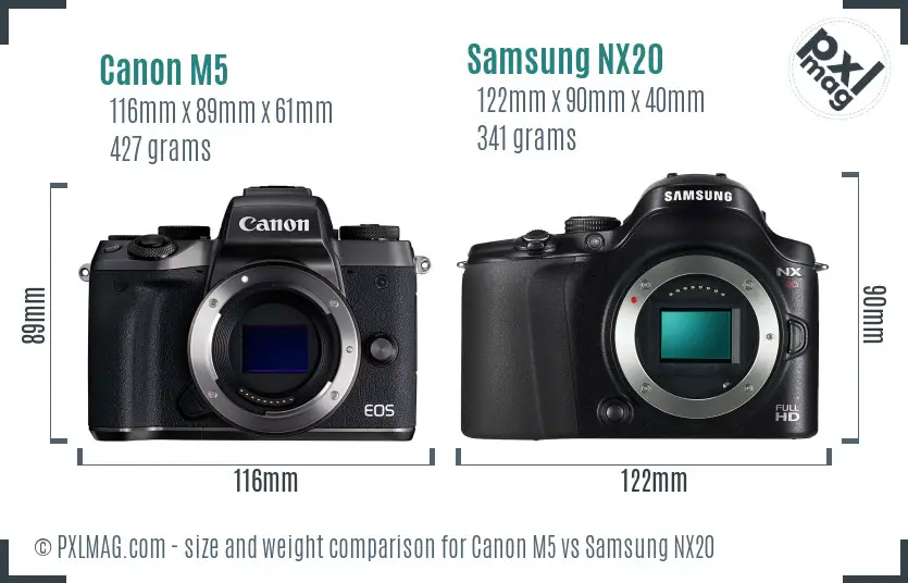 Canon M5 vs Samsung NX20 size comparison