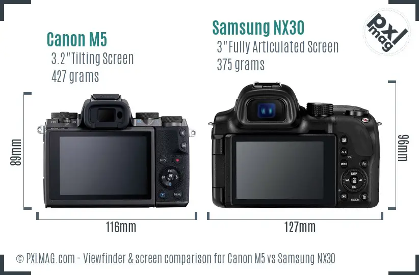 Canon M5 vs Samsung NX30 Screen and Viewfinder comparison