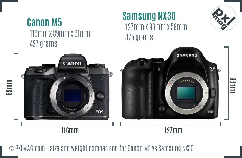 Canon M5 vs Samsung NX30 size comparison