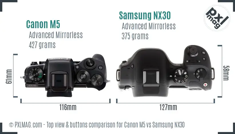 Canon M5 vs Samsung NX30 top view buttons comparison