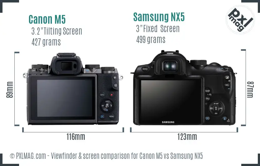 Canon M5 vs Samsung NX5 Screen and Viewfinder comparison