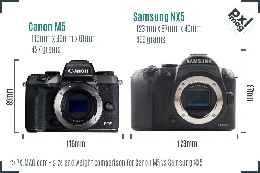 Canon M5 vs Samsung NX5 size comparison