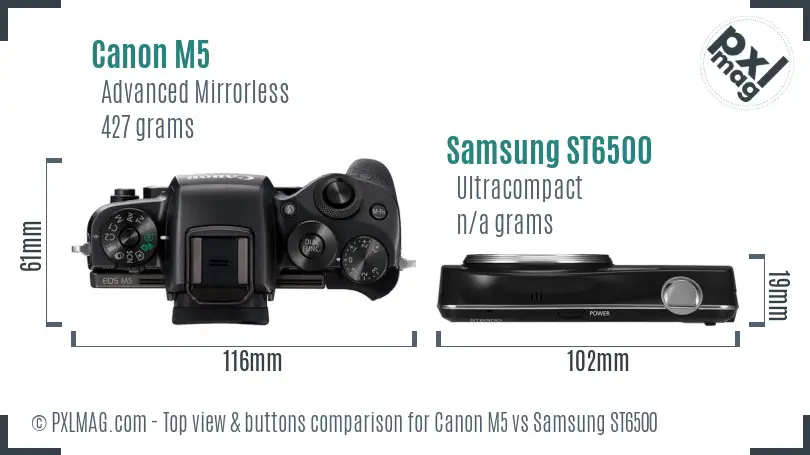 Canon M5 vs Samsung ST6500 top view buttons comparison