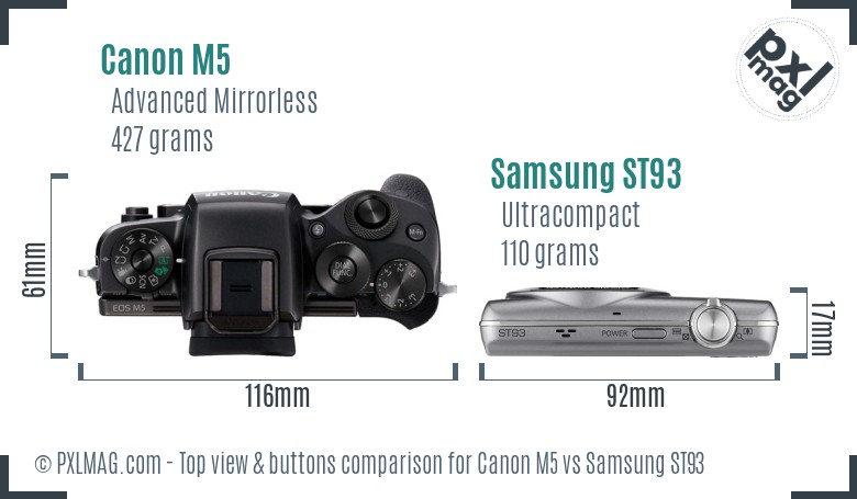 Canon M5 vs Samsung ST93 top view buttons comparison