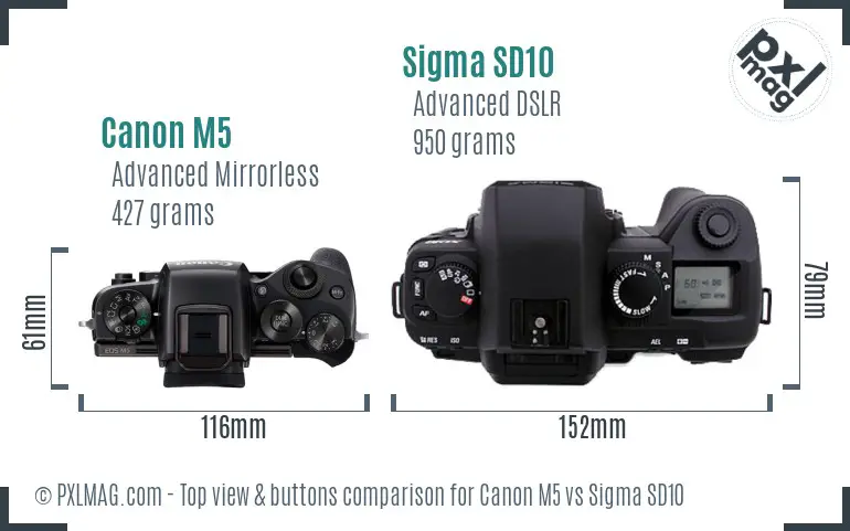 Canon M5 vs Sigma SD10 top view buttons comparison
