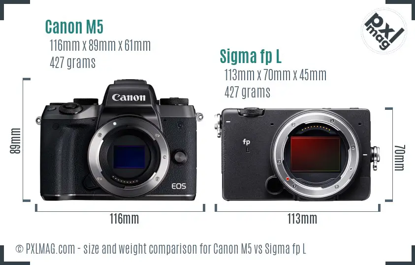 Canon M5 vs Sigma fp L size comparison