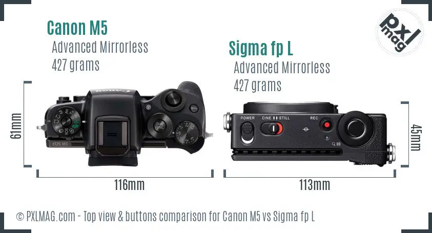 Canon M5 vs Sigma fp L top view buttons comparison