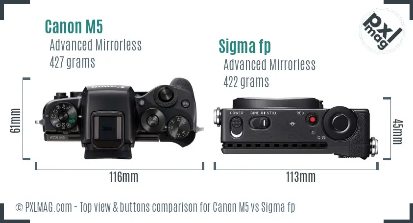 Canon M5 vs Sigma fp top view buttons comparison Canon M5 vs Sigma fp top view buttons comparison