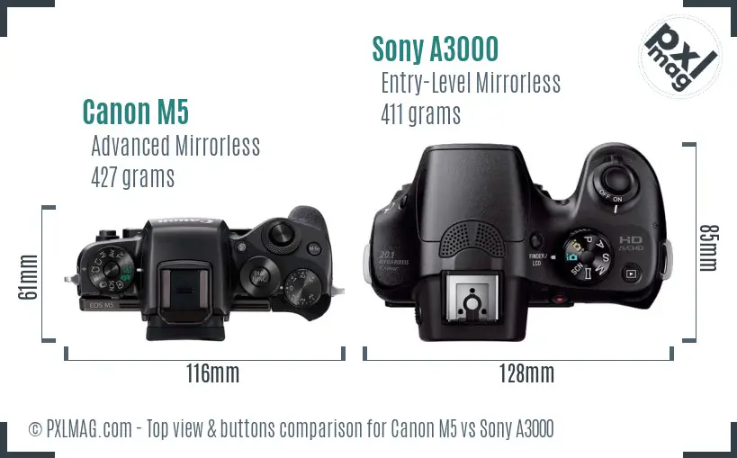Canon M5 vs Sony A3000 top view buttons comparison Canon M5 vs Sony A3000 top view buttons comparison