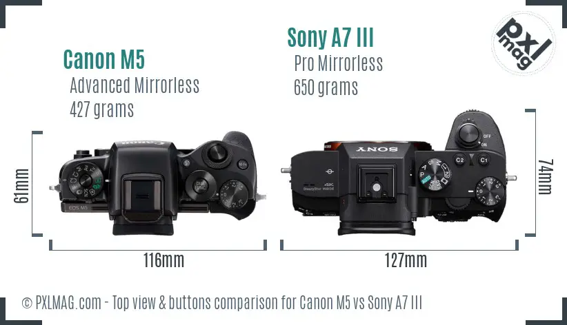 Canon M5 vs Sony A7 III top view buttons comparison