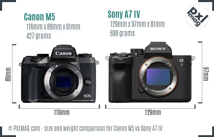 Canon M5 vs Sony A7 IV size comparison