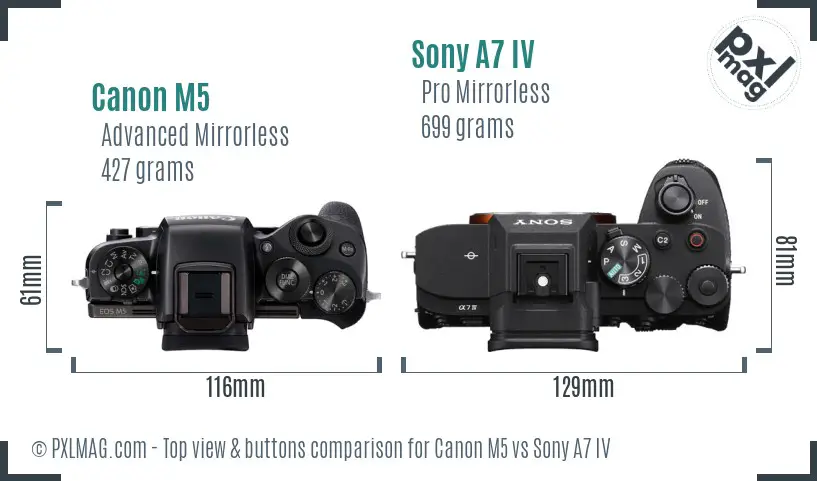 Canon M5 vs Sony A7 IV top view buttons comparison