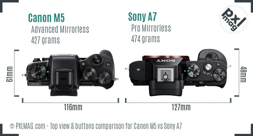 Canon M5 vs Sony A7 top view buttons comparison