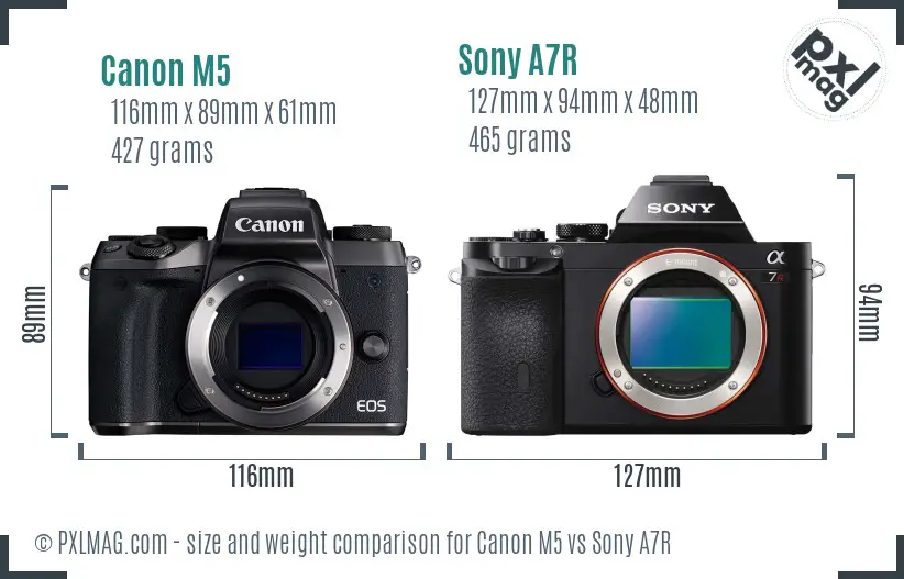Canon M5 vs Sony A7R size comparison