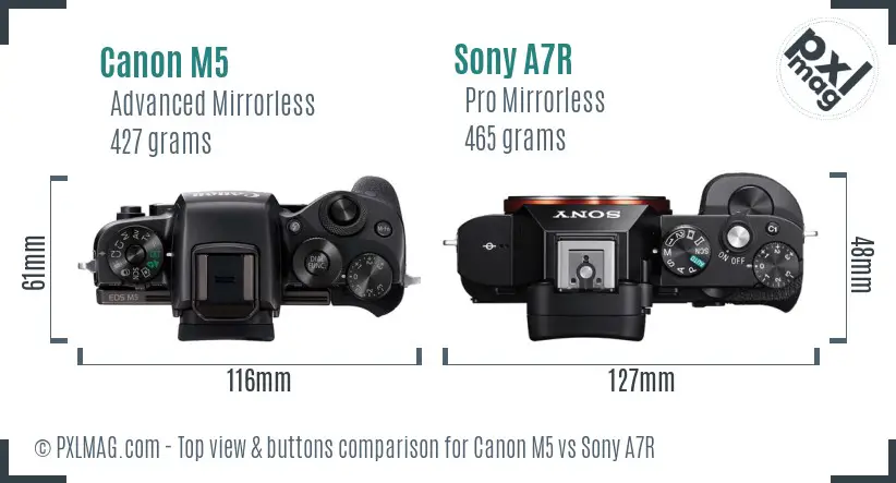 Canon M5 vs Sony A7R top view buttons comparison