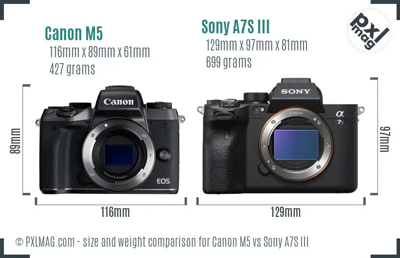 Canon M5 vs Sony A7S III size comparison
