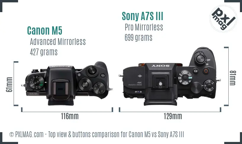 Canon M5 vs Sony A7S III top view buttons comparison