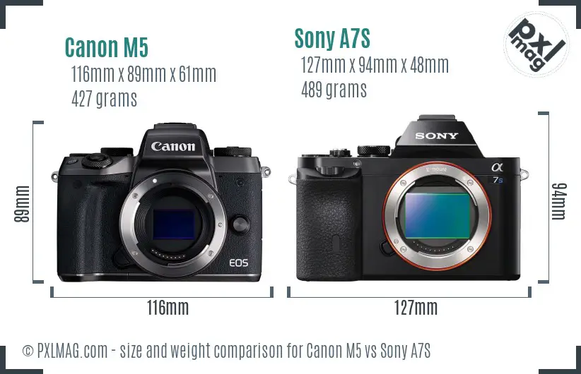 Canon M5 vs Sony A7S size comparison