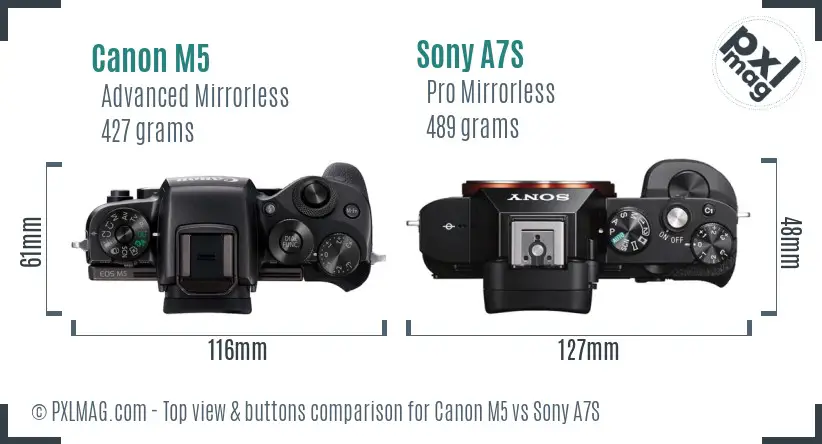 Canon M5 vs Sony A7S top view buttons comparison