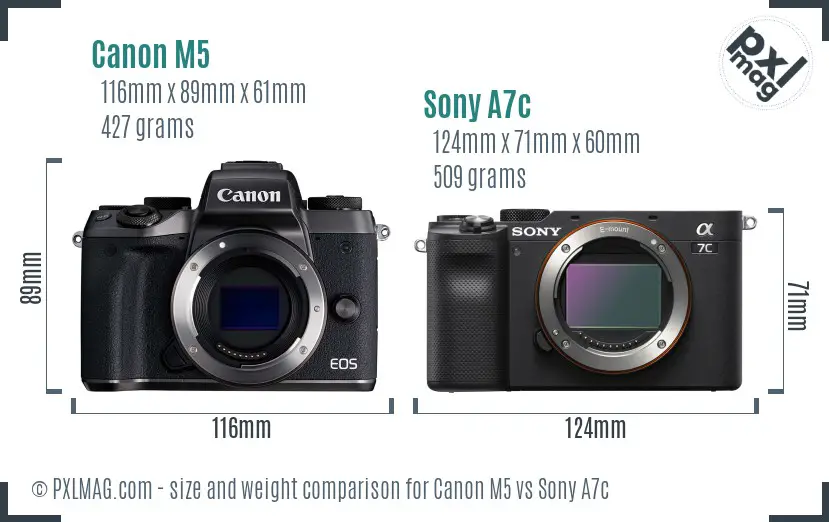 Canon M5 vs Sony A7c size comparison