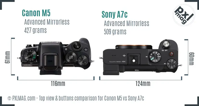 Canon M5 vs Sony A7c top view buttons comparison