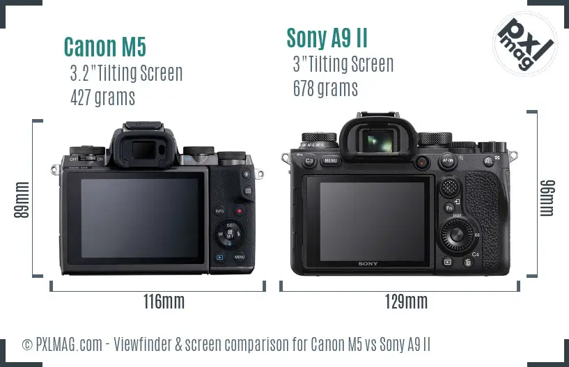 Canon M5 vs Sony A9 II Screen and Viewfinder comparison