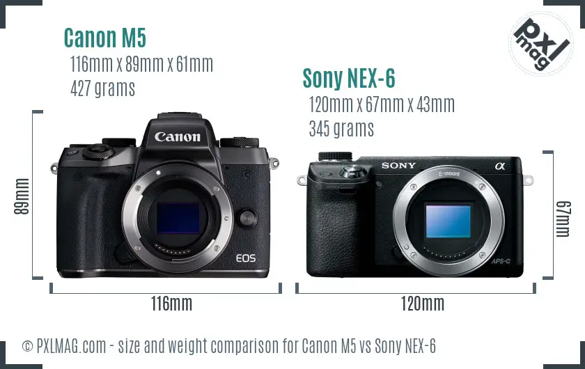 Canon M5 vs Sony NEX-6 size comparison