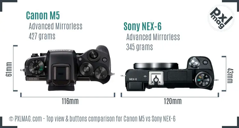 Canon M5 vs Sony NEX-6 top view buttons comparison