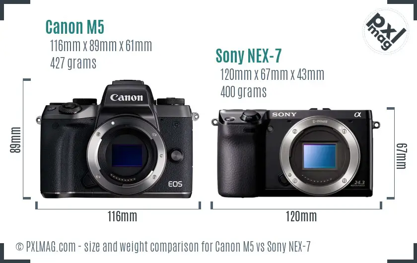 Canon M5 vs Sony NEX-7 size comparison
