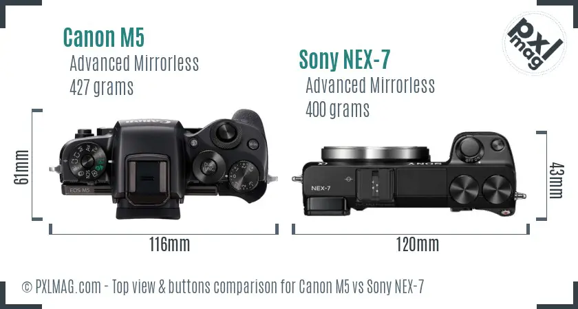 Canon M5 vs Sony NEX-7 top view buttons comparison