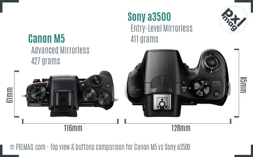 Canon M5 vs Sony a3500 top view buttons comparison