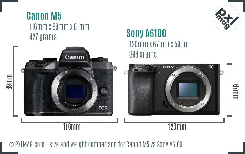 Canon M5 vs Sony A6100 size comparison