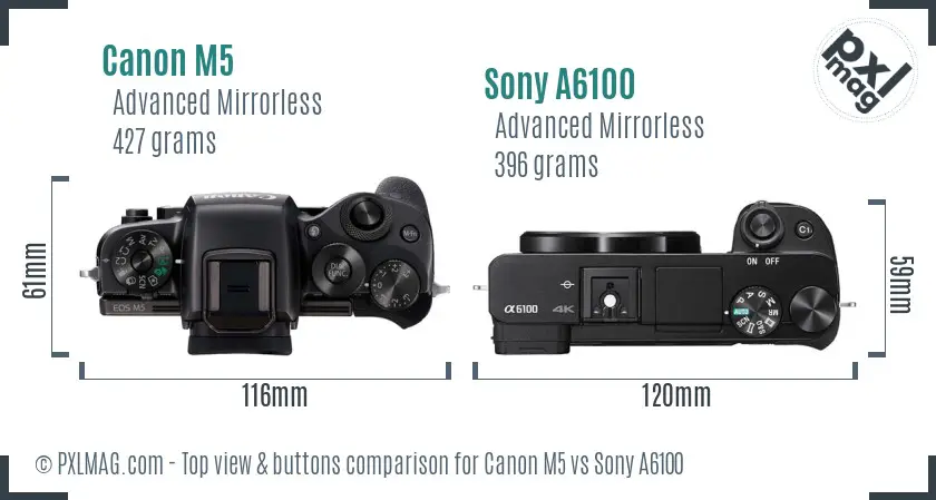 Canon M5 vs Sony A6100 top view buttons comparison