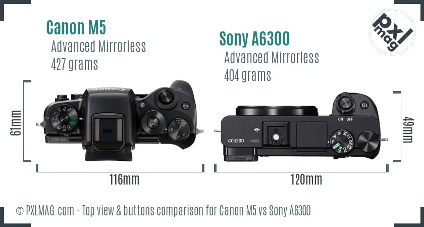 Canon M5 vs Sony A6300 top view buttons comparison Canon M5 vs Sony A6300 top view buttons comparison
