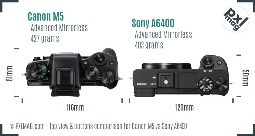 Canon M5 vs Sony A6400 top view buttons comparison