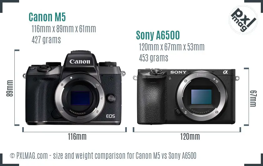 Canon M5 vs Sony A6500 size comparison