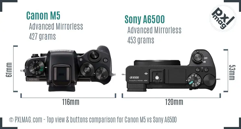 Canon M5 vs Sony A6500 top view buttons comparison