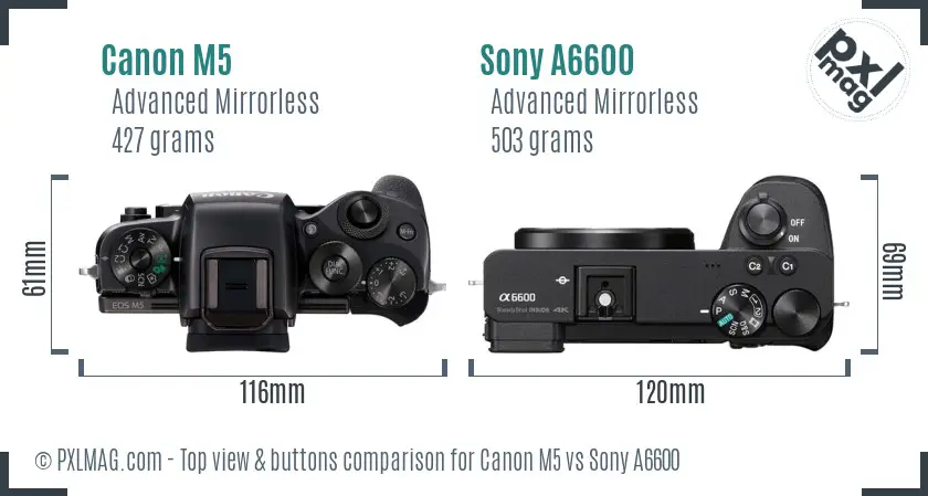 Canon M5 vs Sony A6600 top view buttons comparison