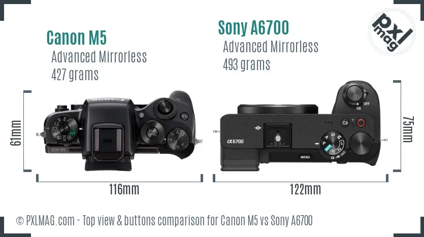 Canon M5 vs Sony A6700 top view buttons comparison