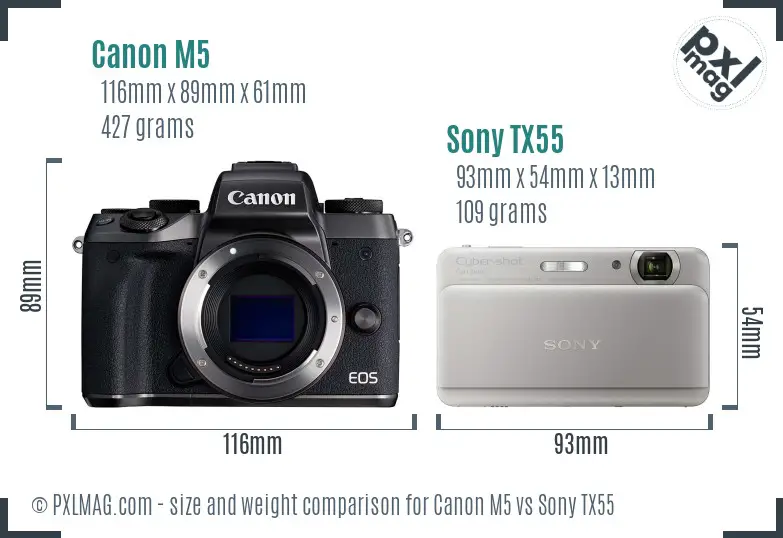 Canon M5 vs Sony TX55 size comparison