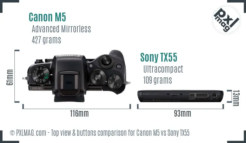 Canon M5 vs Sony TX55 top view buttons comparison