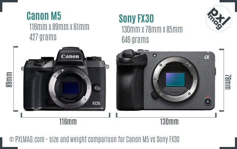 Canon M5 vs Sony FX30 size comparison